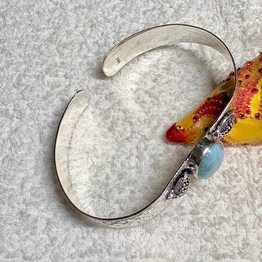 Solid/bold Larimar Cuff Bracelet with Silver Accents-stamped 925 - Picture 7 of 11
